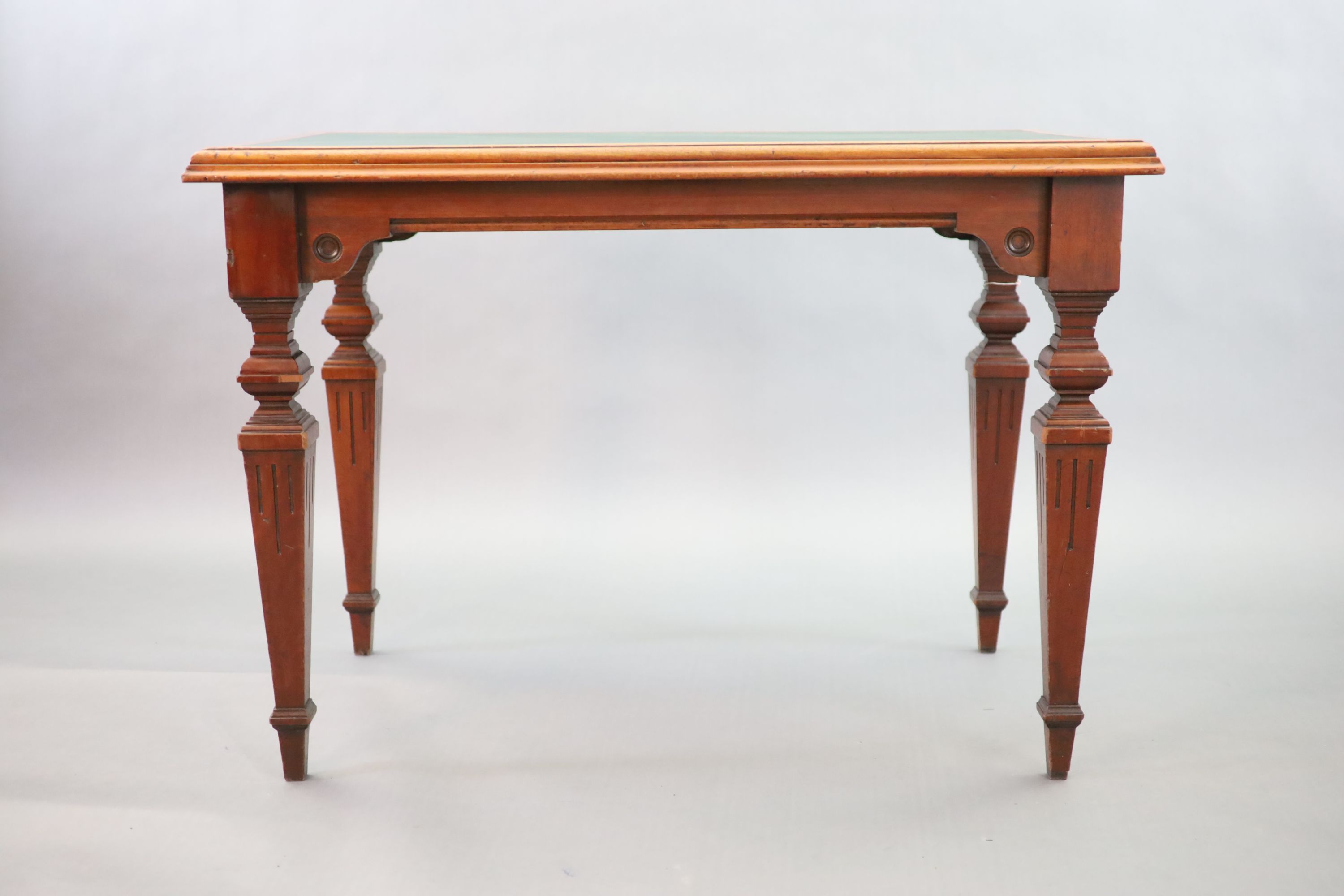 A Victorian mahogany library table, supplied by Sage & Co. Shopfitters of London, W.113cm D.69cm H.78cm